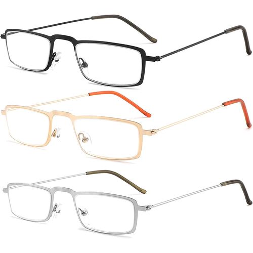 Lot De 3 Lunettes De Lecture Pour Homme Femme Avec Monture En Acier, Métal, 18 G, Me-004