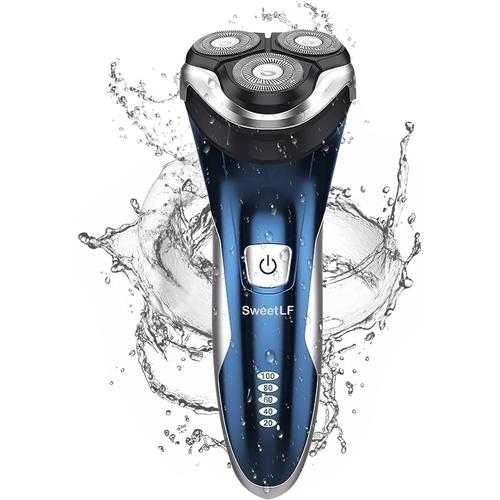 Rasoir Electrique Homme Rechargeable Tondeuse Barbe Ipx7 Etanche Technologie Wet&dry Avec 3d Têtes Rotatives Et Ecran Lcd, Bleu, Sw-S7105¿Sweetlf