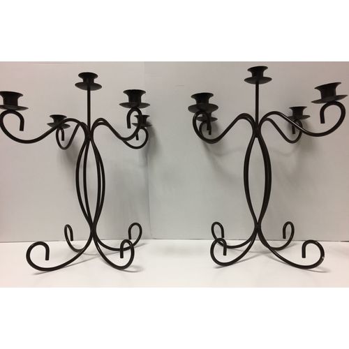 Paire de Chandeliers Candélabres Bougeoirs 5 Feux Métal Bruni Antique Design Art