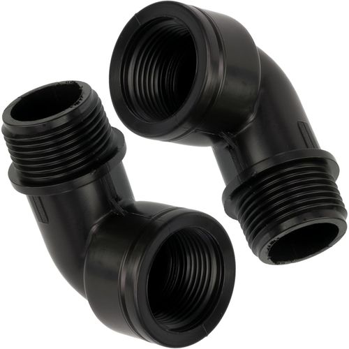 Lot de 2 Raccords coudés 90° mâle-femelle 1""x1"" pour tuyau d'arrosage d'irrigation système goutte à goutte - pression max 10 bars - en polyéthylène - circuit d'eau