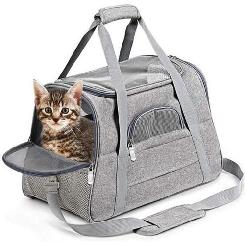 Sac De Transport Pour Animal Chien Chat - Tissu Oxford - 43x25x28cm - Gris