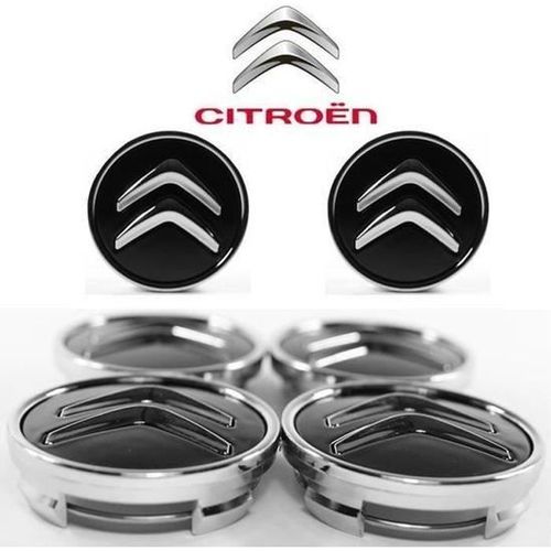 4pcs Cache Moyeux Citroen Enjoliveurs De 60 Mm Pour C2 C4 C5 C6 C-Quatre Logo Noir/Chromé