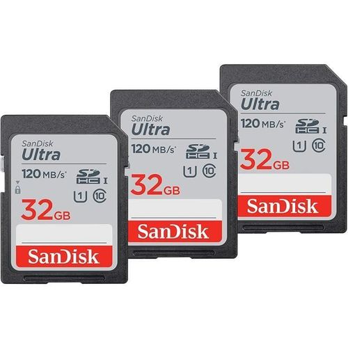 SanDisk - Lot de 3 cartes mémoire SDHC Ultra 32 Go, jusqu'à 120 Mo/s, classe 10, UHS-I, V10