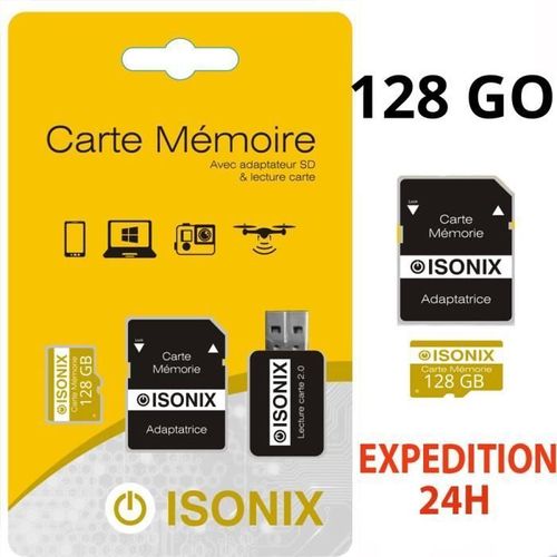 ISONIX Carte Mémoire 128 Go Micro-sd128 go SDXC + Lecture Carte 4K