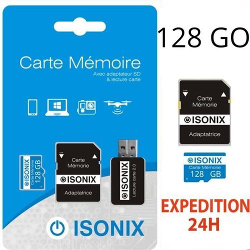 ISONIX Carte Mémoire 128 Go Micro-sd128 go SDXC + Lecture Carte 4K
