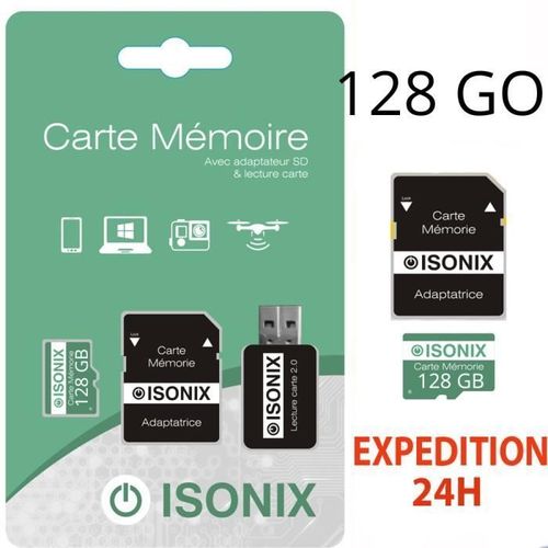 ISONIX Carte Mémoire 128 Go Micro-sd128 go SDXC + Lecture Carte 4K