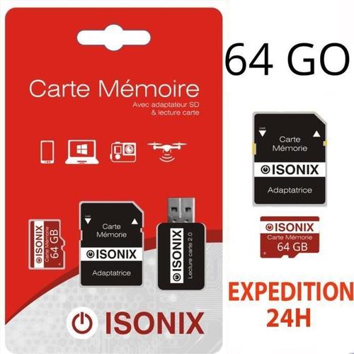 3ISONIX Carte Mémoire 64 Go Micro-sd 64 go SDXC + Lecture Carte 4K