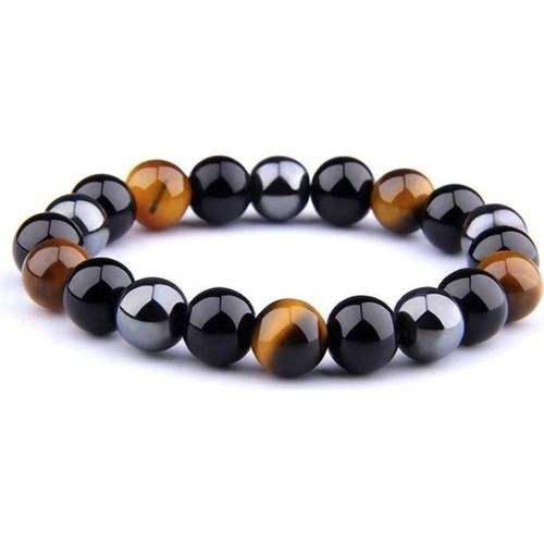 Shop-Story - Bracelet "Triple Protection" En ¿Il De Tigre Hématite Obsidienne Noire - Les Pierres Protectrices Les Plus Puissantes