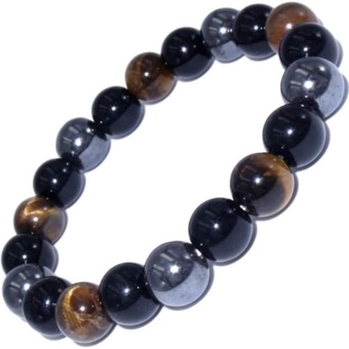 Bracelet Triple Protection Puissant Oeil De Tigre, Obsidienne, Hématite, Homme, Femme, Pierres Naturelles, Contre Mauvais164