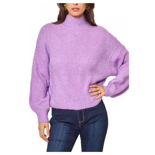 Pull Col Cheminé Uni Violet Femme