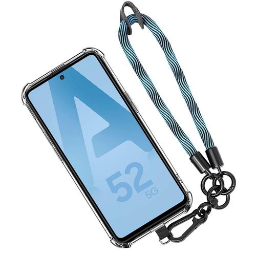 Coque Bracelet Pour Samsung Galaxy A52 4g/5g A52s 5g, Protection Transparente Antichoc Avec Bracelet Amovible Bleu - Booling