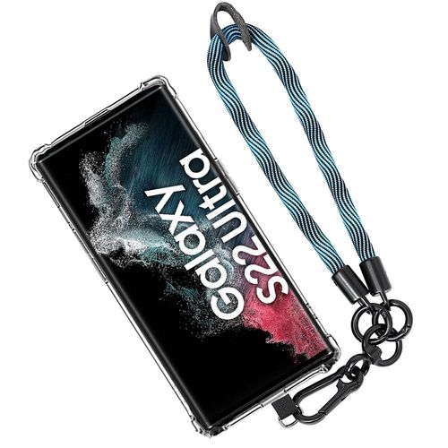 Coque Pour Samsung Galaxy S22 Ultra, Protection Transparente Antichoc Avec Bracelet Amovible Bleu (Pas Pour S22) - Booling