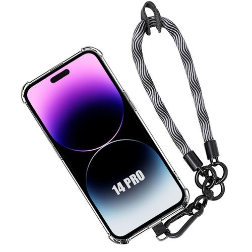 Coque Pour Iphone 14 Pro, Protection Transparente Antichoc Avec Dragonne Robuste Grise - Booling