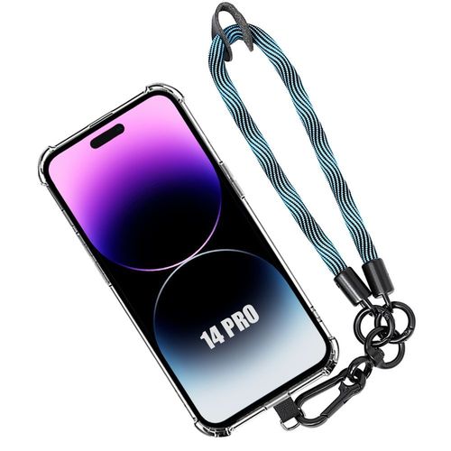 Coque Bracelet Pour Iphone 14 Pro, Protection Coins Renforcés Antichoc Avec Bracelet Bleu - Booling