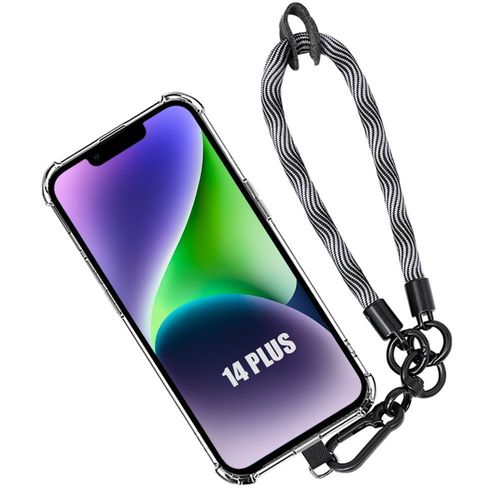 Coque Bracelet Pour Iphone 14 Plus, Antichoc Protection Coins Renforcés Avec Cordon À Main Amovible Gris - Booling