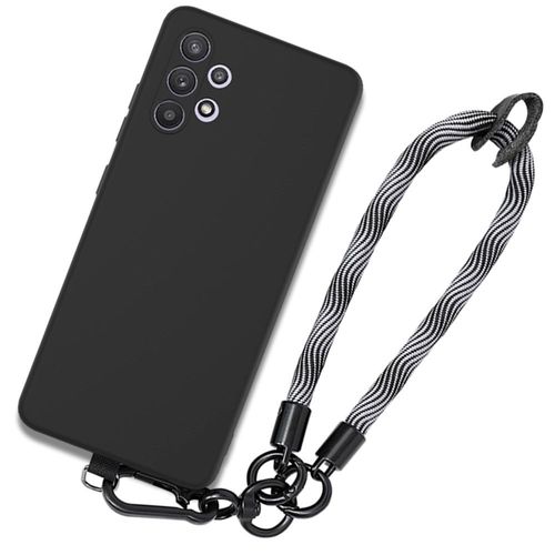 Coque Pour Samsung Galaxy A32 5g, Silicone Noir Antichoc Avec Dragonne Grise - Booling