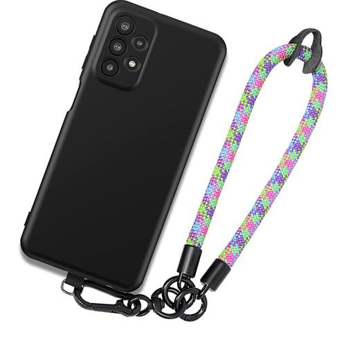 Coque Pour Samsung Galaxy A23 4g/5g, Silicone Anti-Rayures Noir Avec Bracelet Amovible Multicolore - Booling