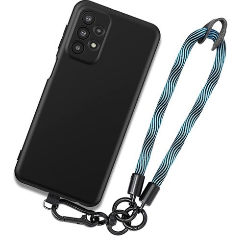 Coque Pour Samsung Galaxy A23 4g/5g Silicone Souple Noir Avec Dragonne Robuste Bleue - Booling