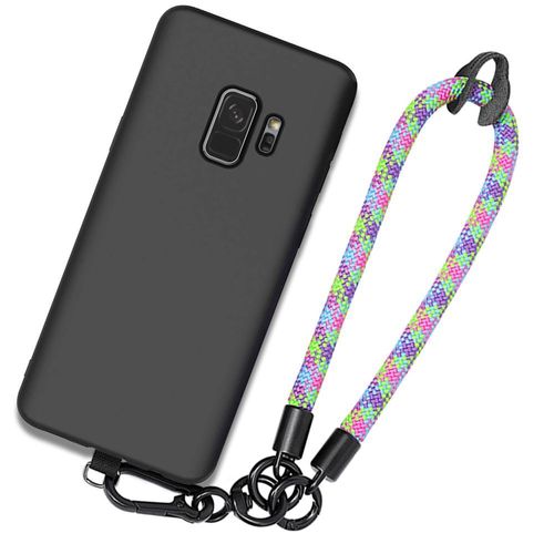 Coque Pour Samsung Galaxy S9, Silicone Souple Noir Avec Dragonne Robuste Multicolore - Booling