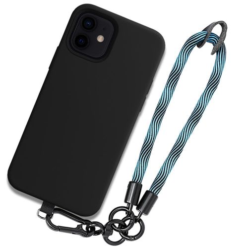 Coque Pour Iphone 12, Silicone Noir Antichoc Avec Dragonne Bleue - Booling