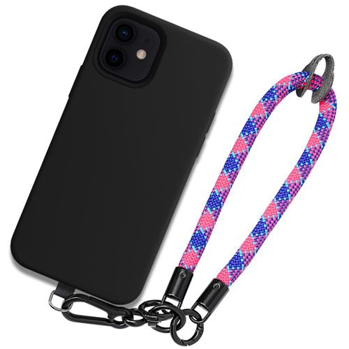 Coque Pour Iphone 12, Protection Noire Antichoc Avec Dragonne Amovible Multicolore - Booling
