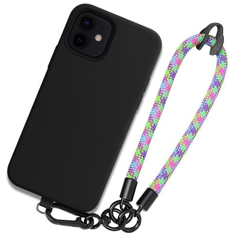 Coque Bracelet Pour Iphone 12, Antichoc Protection Noire Avec Bracelet Robuste Multicolore - Booling