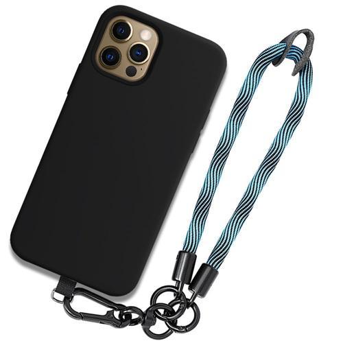 Coque Pour Iphone 12 Pro Max, Noir Anti-Rayures Avec Dragonne Détachable Bleue - Booling