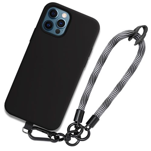 Coque Bracelet Pour Iphone 12 Pro - Noir Antichoc Avec Bracelet Robuste Gris - Booling