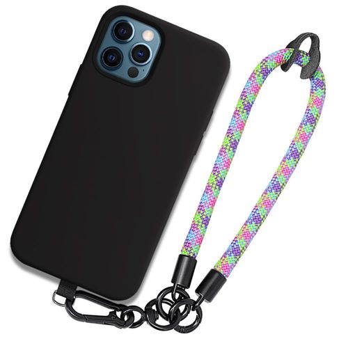 Coque Pour Iphone 12 Pro, Tpu Noir Antichoc Anti-Rayures Avec Bracelet Robuste Multicolore - Booling