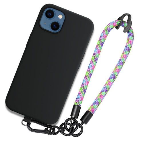 Coque Pour Iphone 13, Silicone Souple Noir Avec Dragonne Robuste Multicolore - Booling