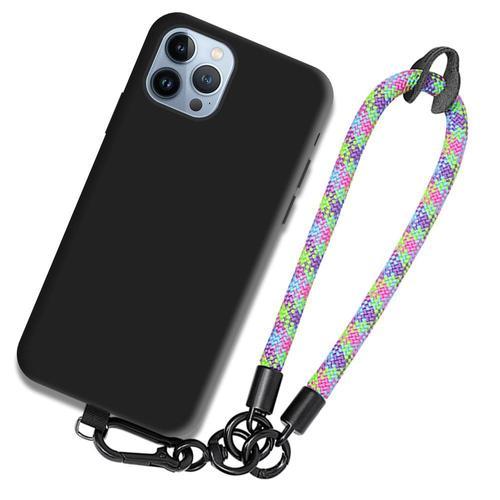 Coque Pour Iphone 13 Pro Max, Noir Antichoc Anti-Rayures Avec Bracelet Démontable Multicolore - Booling