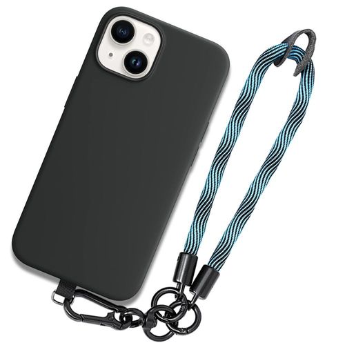 Coque Pour Iphone 14 Plus, Noir Anti-Rayures Avec Dragonne Détachable Bleue - Booling