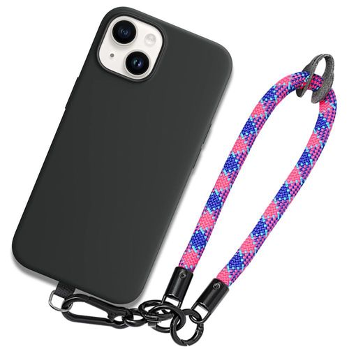 Coque Bracelet Pour Iphone 14 Plus, Protection Noire Antichoc Avec Bracelet Détachable Multicolore - Booling
