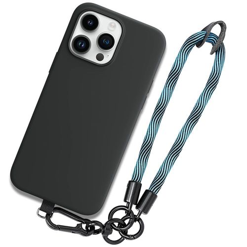 Coque Bracelet Pour Iphone 14 Pro, Noir Antichoc Anti-Rayures Avec Bracelet Amovible Bleu - Booling