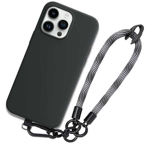 Coque Bracelet Pour Iphone 14 Pro - Noir Antichoc Avec Cordon À Main Robuste Gris - Booling