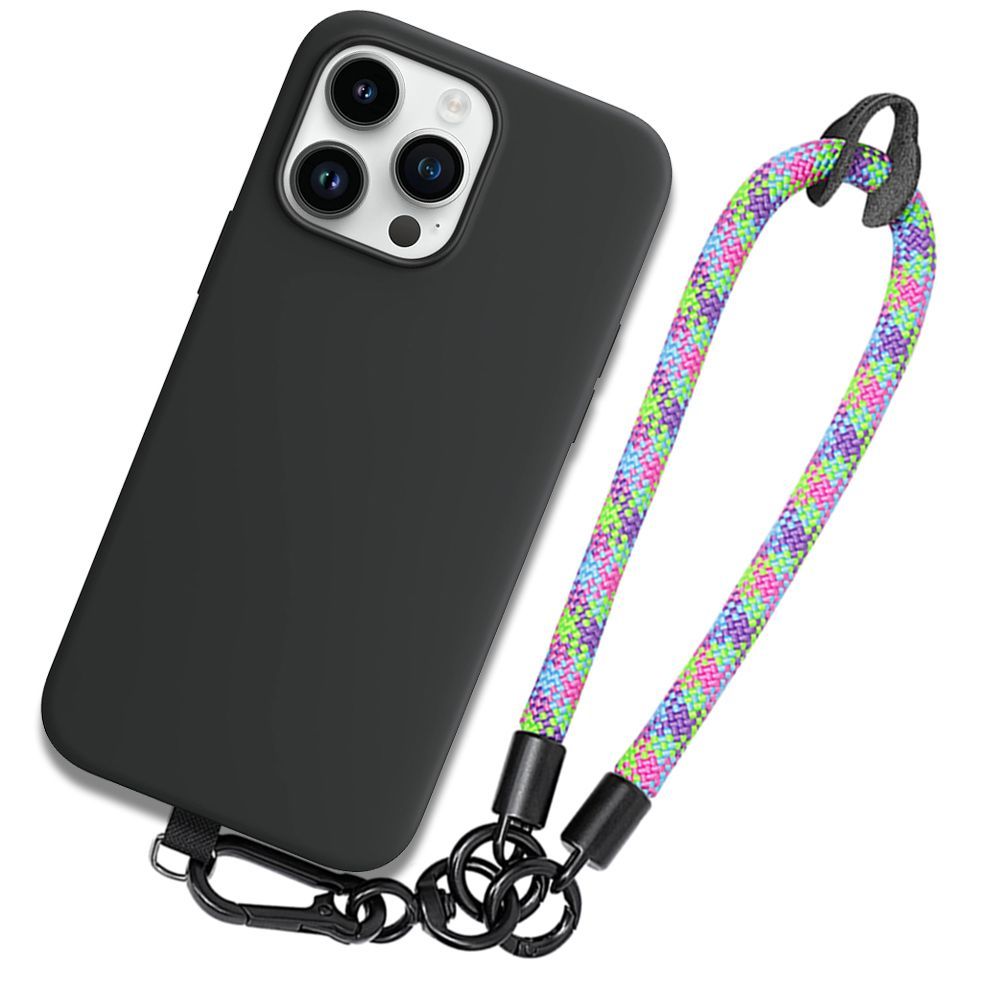 Coque Pour Iphone 14 Pro, Tpu Noir Antichoc Anti-Rayures Avec Bracelet Robuste Multicolore - Booling