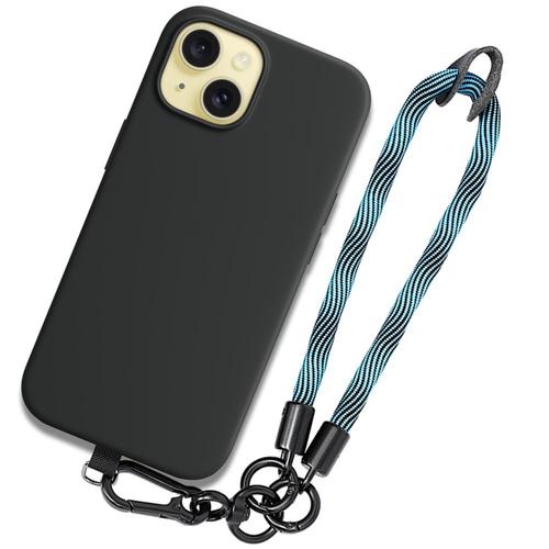 Coque Bracelet Pour Iphone 15, Noir Antichoc Anti-Rayures Avec Bracelet Amovible Bleu - Booling