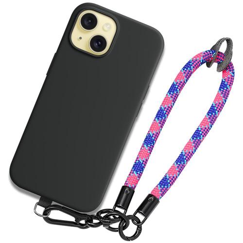 Coque Pour Iphone 15, Noir Antichoc Anti-Rayures Avec Bracelet Démontable Multicolore - Booling