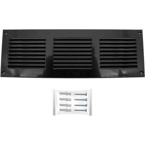 Grille Aeration Noir 300x100mm avec Moustiquaire ¿ Evacuation Caches Tuyau Ventilateur ¿ d'Extraction Ventialtion ¿ Exterieur Interieur ¿ Gaine Cache Extracteur d'air VMC ¿ Climatiseur Seche