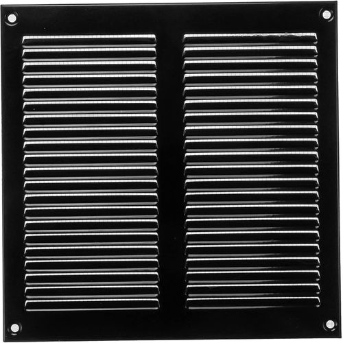 Grille d'aération noire de 200 mm x 200 mm - Grilles d'air à retour en acier - pour plafond et paroi latérale - CVC - avec écran de protection contre les insectes (20 x 20 cm)