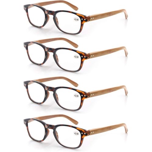 Lot De 4 Lunettes De Lecture 1.0 Hommes Femme,Lunettes Loupe Monture Leger Branches A Ressort,Lunettes De Vue Motif Effet Bois