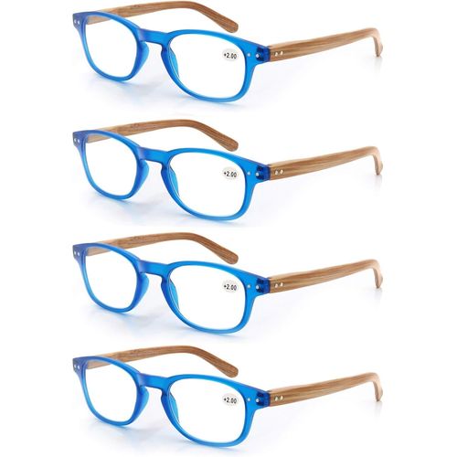 Lot De 4 Lunettes De Lecture 2.0 Hommes Femme,Lunettes Loupe Monture Leger Branches A Ressort,Lunettes De Vue Motif Effet Bois