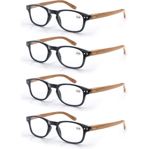 Lot De 4 Lunettes De Lecture 2.5 Hommes Femme,Lunettes Loupe Monture Leger Branches A Ressort,Lunettes De Vue Motif Effet Bois