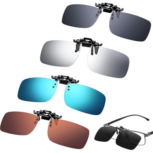 4 Pièces Clip Solaire Pour Lunettes De Vue, Clip Lunettes De Soleil À Rabat 180°, Ultra Léger Polarisée Uv400 Anti-Lumière Bleue Verres Anti-Reflets Lunettes Soleil Pour Hommes Femmes