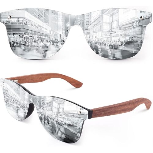 Lunettes De Soleil Homme Femme Bois Vintage Polarisées Classique 100% Protection Uv400