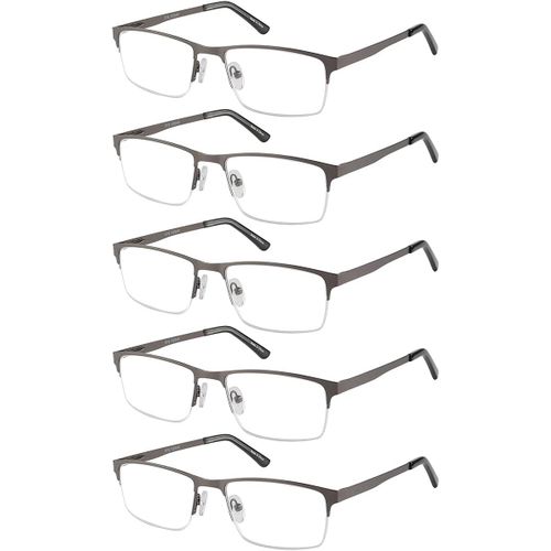 5 Paires Lunettes De Vue Lecture Hommes Rectangulaire Style De Cadre Acier Inoxydable Materiaux Charniere A Ressort Lunettes De Lecture 