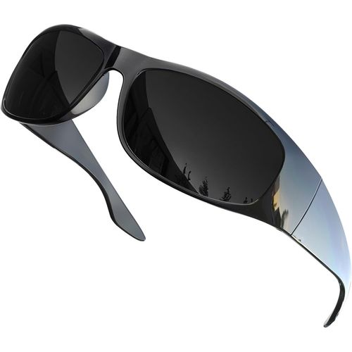 Lunettes De Soleil Polarisées Noires Super Foncées | Style Motard | Style Enveloppant Léger Protection Uv