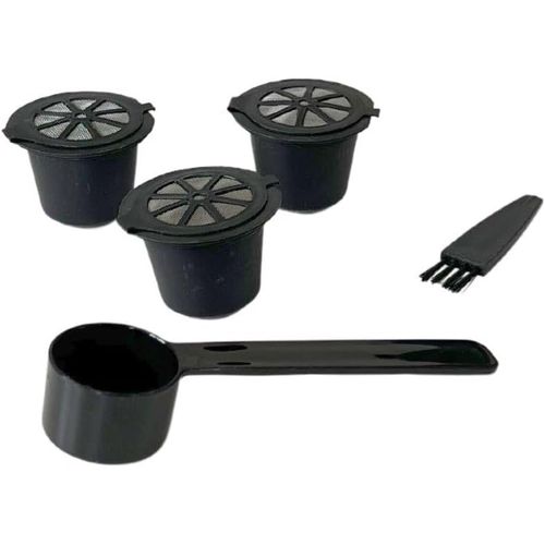 KAL- Set De Capsules Réutilisables Nespresso, Dosette Nespresso, Café Nespresso, Accessoires Pour Machines À Café, Plastique, Noir, 3,7 X 2,7 Cm