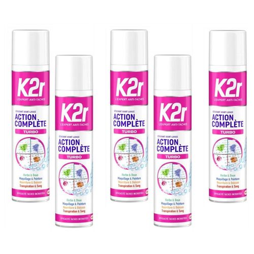 K2r Lot de 5 Actions Complète Turbo ¿ Aérosol (400mL) ¿ Détachant avant-lavage ¿ Tous types de taches ¿ Même Incrustées