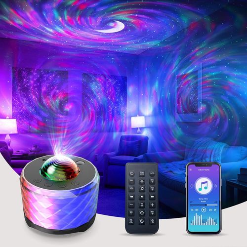 KALANKA-Projecteur de lumière polaire, projecteur de lumière lune, haut-parleur Bluetooth et minuterie dominante, éclairage pour bébés, enfants, chambre adulte, fête, objets de décoration (BLACK-NEW)